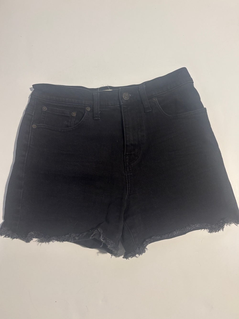 Madewell Black High-Rise Frayed Hem Denim Shorts